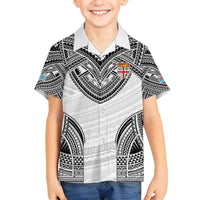 Flying Fijians Pacific Fiji Rugby Custom Family Matching Off Shoulder Maxi Dress and Hawaiian Shirt Polynesian Pattern LT9 Son's Shirt White - Polynesian Pride