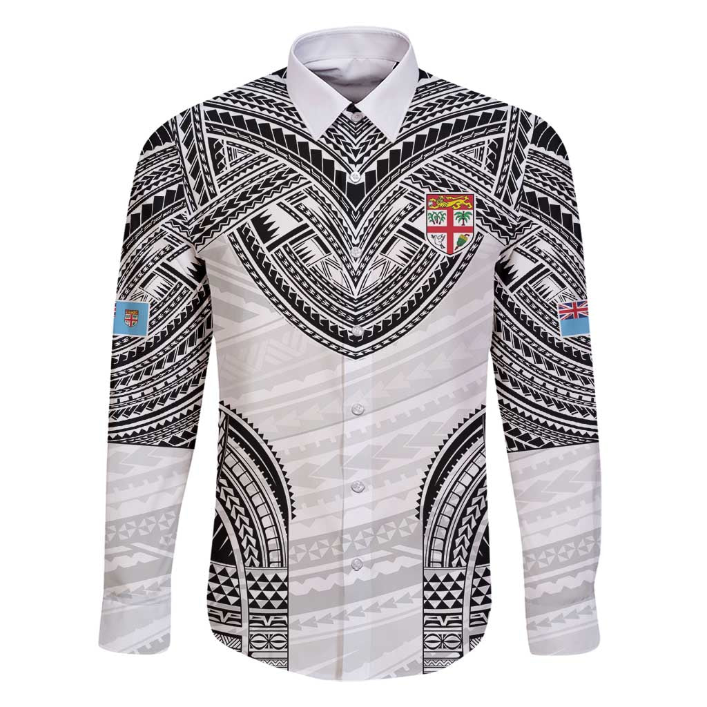 Flying Fijians Pacific Fiji Rugby Custom Family Matching Off Shoulder Short Dress and Hawaiian Shirt Polynesian Pattern LT9 Dad's Shirt - Long Sleeve White - Polynesian Pride