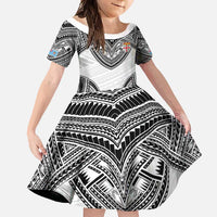 Flying Fijians Pacific Fiji Rugby Custom Family Matching Summer Maxi Dress and Hawaiian Shirt Polynesian Pattern LT9 Daughter's Dress White - Polynesian Pride