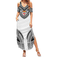 Flying Fijians Pacific Fiji Rugby Custom Family Matching Summer Maxi Dress and Hawaiian Shirt Polynesian Pattern LT9 Mom's Dress White - Polynesian Pride