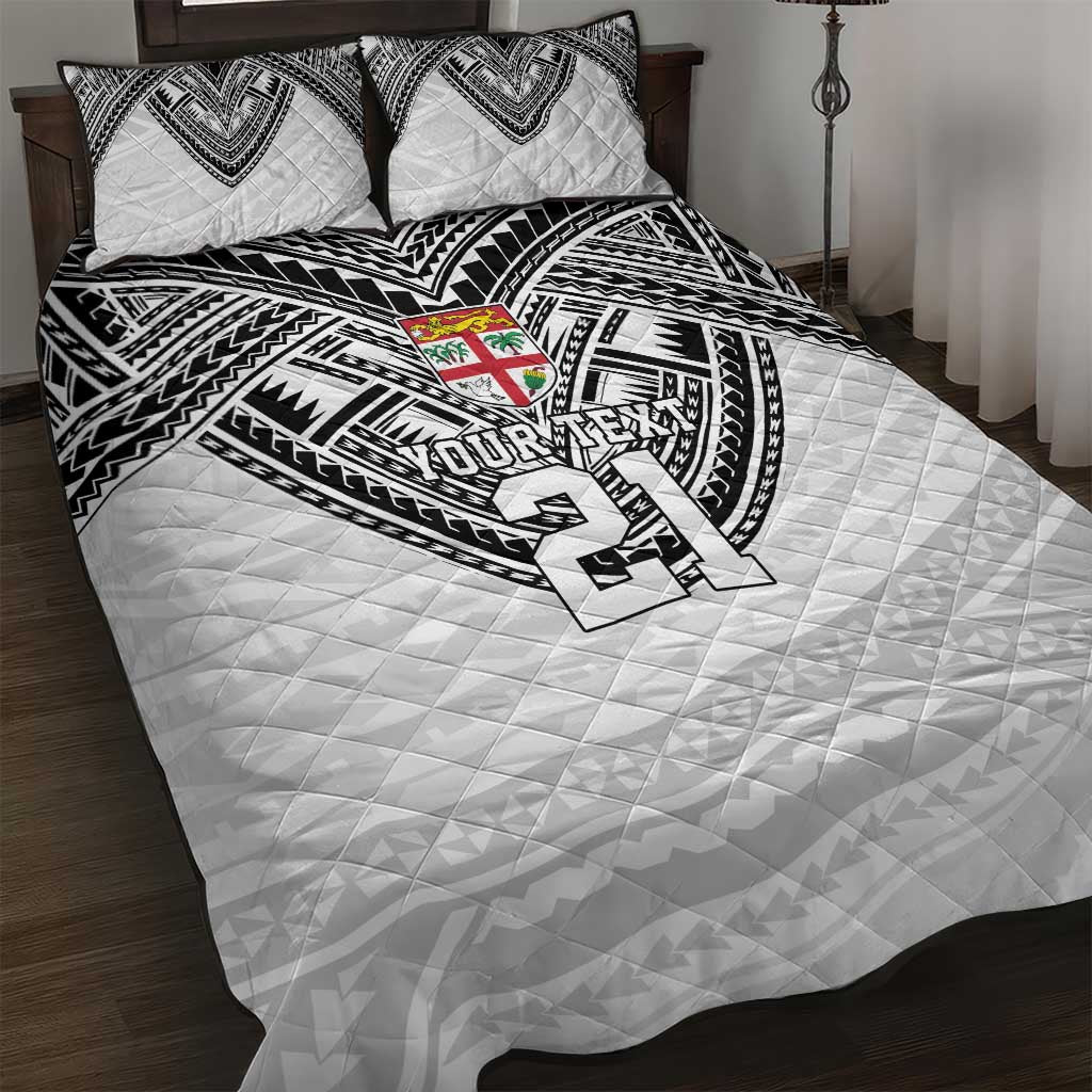 Flying Fijians Pacific Fiji Rugby Custom Quilt Bed Set Polynesian Pattern LT9 White - Polynesian Pride
