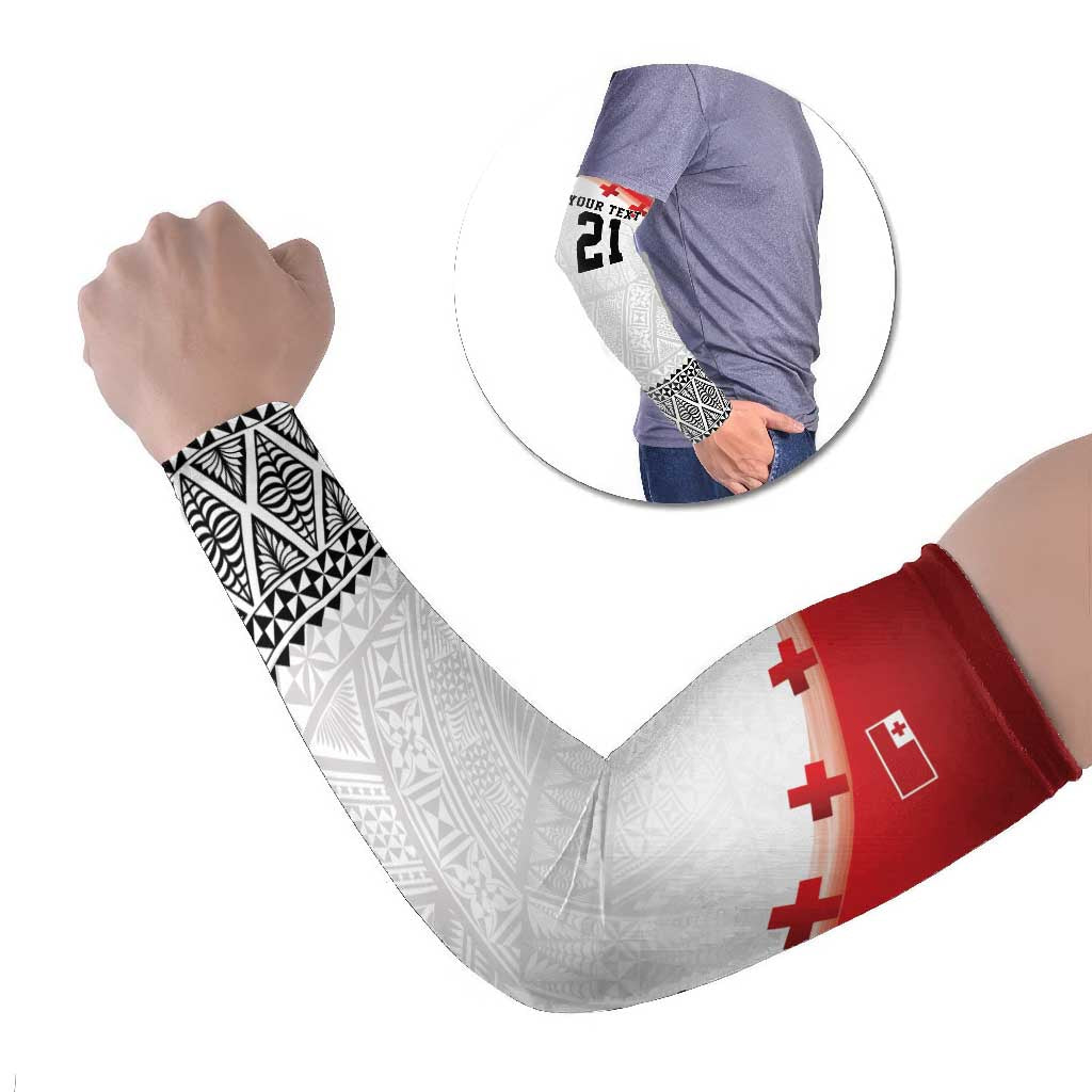 Ikale Tahi Pacific Tonga Rugby Custom Arm Sleeves Tongan Ngatu with Flag Pattern - Polynesian Pride