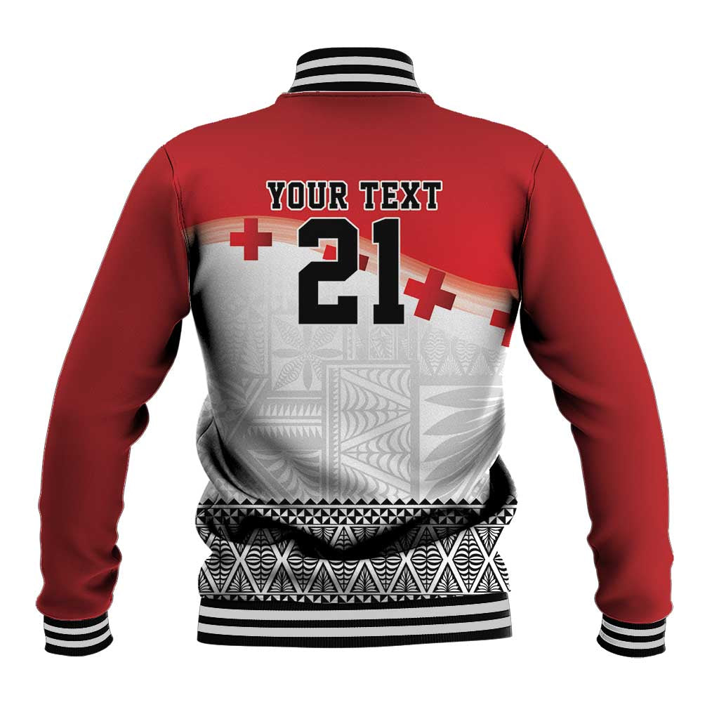 Ikale Tahi Pacific Tonga Rugby Custom Baseball Jacket Tongan Ngatu with Flag Pattern