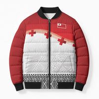 Ikale Tahi Pacific Tonga Rugby Custom Bomber Puffer Jacket Tongan Ngatu with Flag Pattern - Polynesian Pride