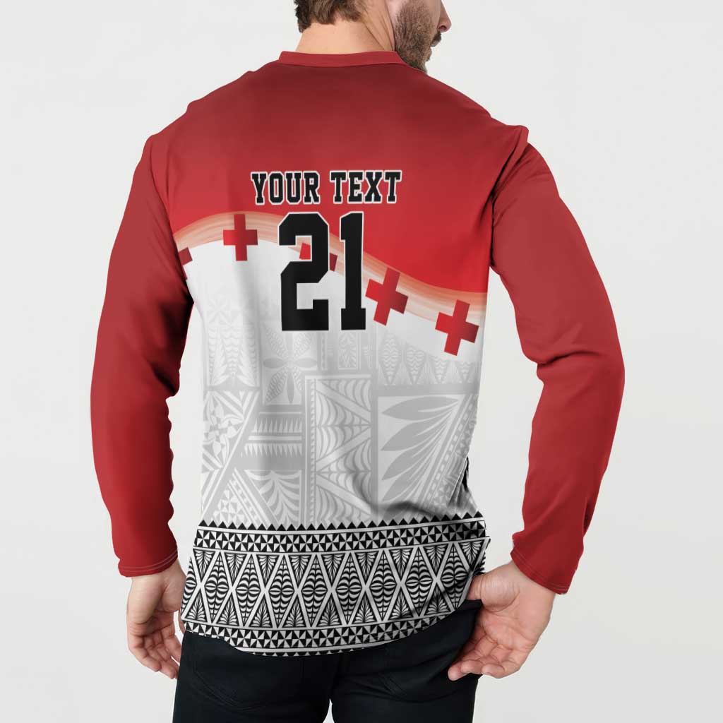 Ikale Tahi Pacific Tonga Rugby Custom Button Sweatshirt Tongan Ngatu with Flag Pattern