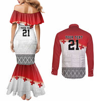 Ikale Tahi Pacific Tonga Rugby Custom Couples Matching Mermaid Dress and Long Sleeve Button Shirt Tongan Ngatu with Flag Pattern