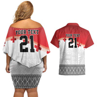 Ikale Tahi Pacific Tonga Rugby Custom Couples Matching Off Shoulder Short Dress and Hawaiian Shirt Tongan Ngatu with Flag Pattern LT9 - Polynesian Pride