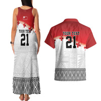 Ikale Tahi Pacific Tonga Rugby Custom Couples Matching Tank Maxi Dress and Hawaiian Shirt Tongan Ngatu with Flag Pattern