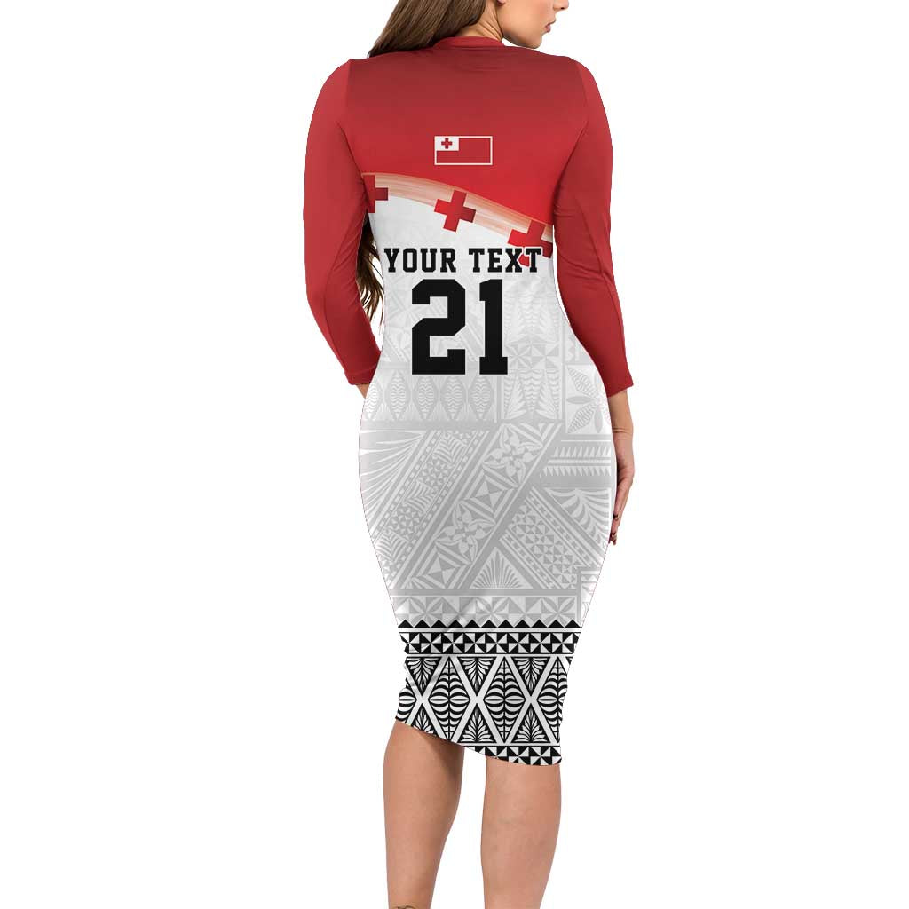 Ikale Tahi Pacific Tonga Rugby Custom Family Matching Long Sleeve Bodycon Dress and Hawaiian Shirt Tongan Ngatu with Flag Pattern