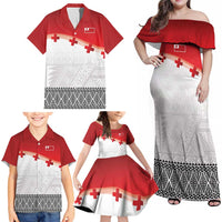 Ikale Tahi Pacific Tonga Rugby Custom Family Matching Off Shoulder Maxi Dress and Hawaiian Shirt Tongan Ngatu with Flag Pattern LT9 - Polynesian Pride