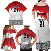 Ikale Tahi Pacific Tonga Rugby Custom Family Matching Off Shoulder Maxi Dress and Hawaiian Shirt Tongan Ngatu with Flag Pattern LT9 - Polynesian Pride
