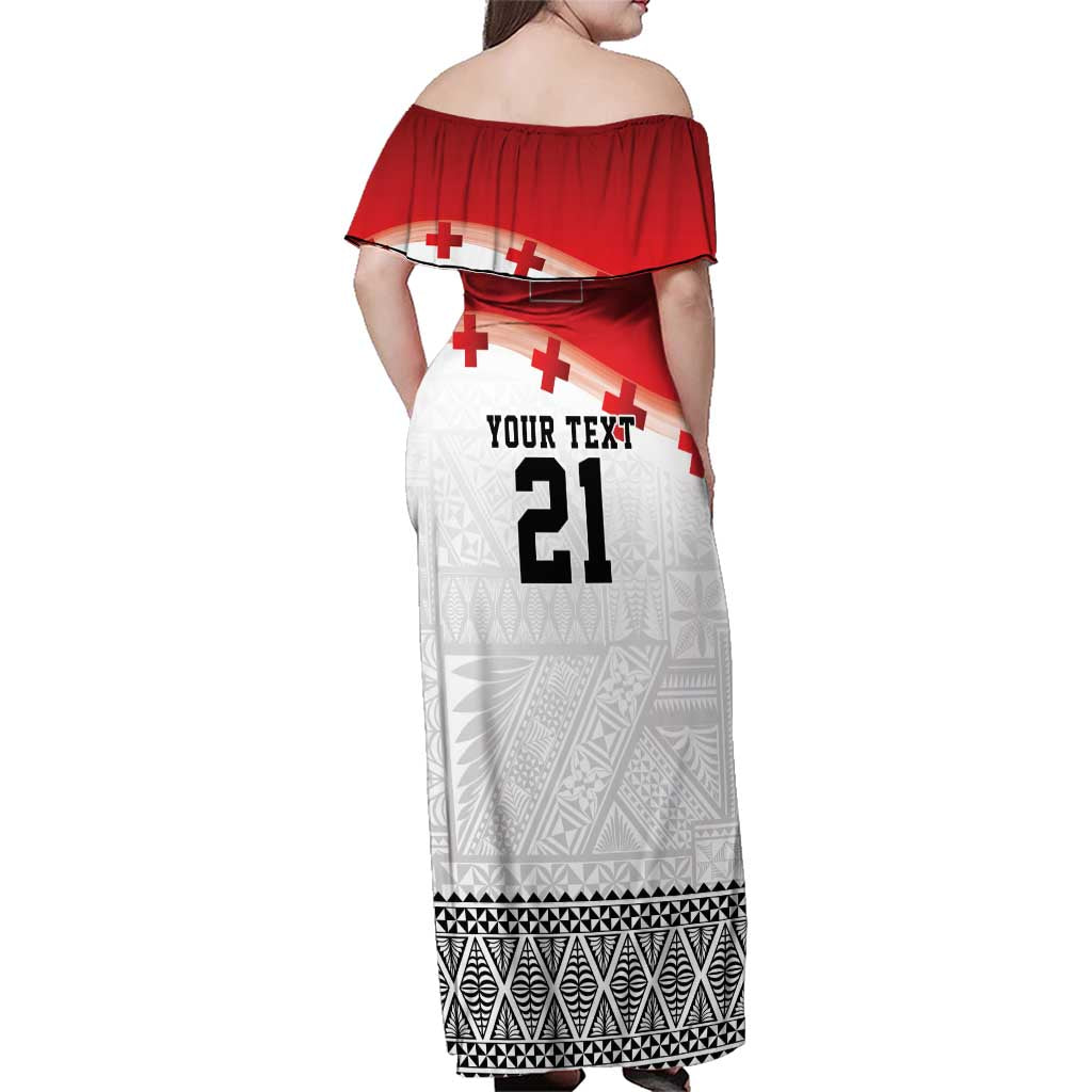 Ikale Tahi Pacific Tonga Rugby Custom Family Matching Off Shoulder Maxi Dress and Hawaiian Shirt Tongan Ngatu with Flag Pattern LT9 - Polynesian Pride
