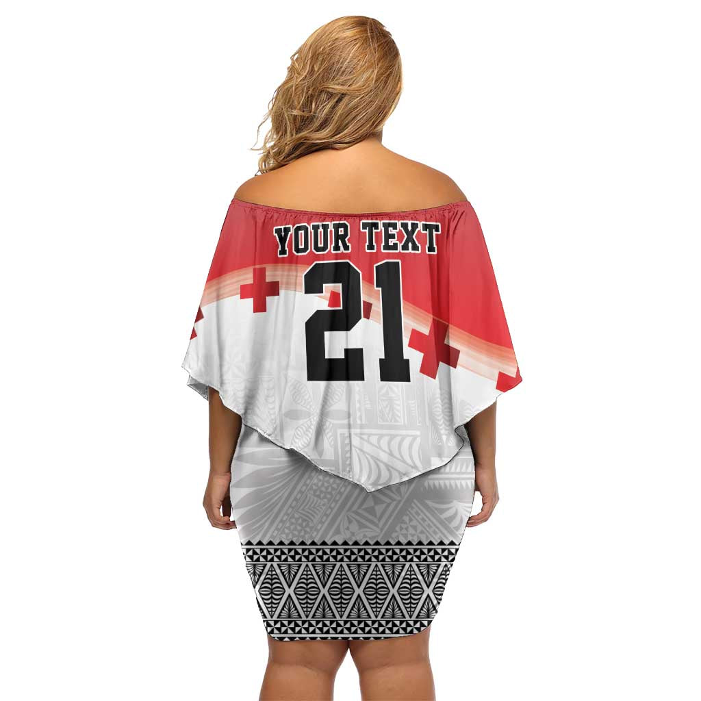 Ikale Tahi Pacific Tonga Rugby Custom Family Matching Off Shoulder Short Dress and Hawaiian Shirt Tongan Ngatu with Flag Pattern LT9 - Polynesian Pride
