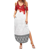 Ikale Tahi Pacific Tonga Rugby Custom Family Matching Summer Maxi Dress and Hawaiian Shirt Tongan Ngatu with Flag Pattern LT9 Mom's Dress Red - Polynesian Pride