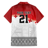 Ikale Tahi Pacific Tonga Rugby Custom Hawaiian Shirt Tongan Ngatu with Flag Pattern
