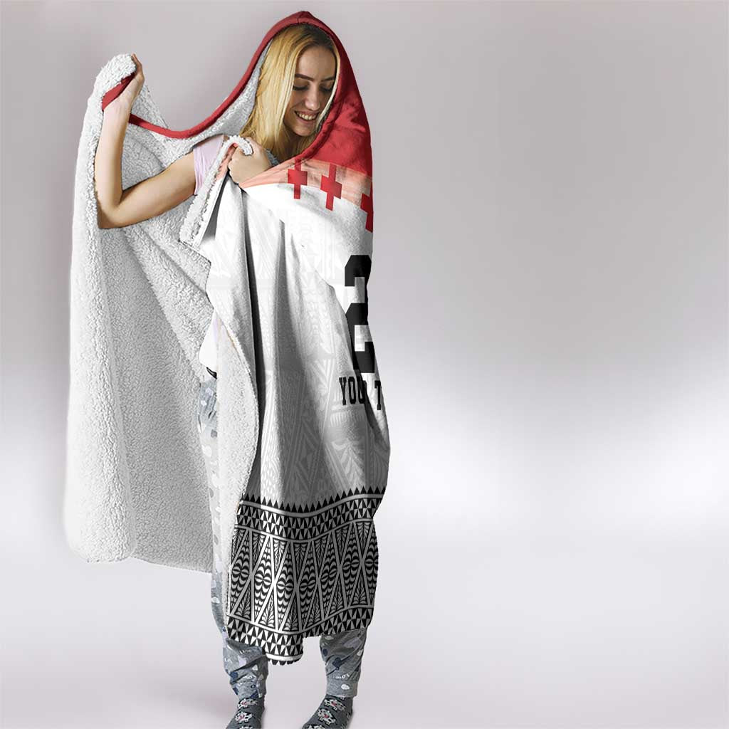 Ikale Tahi Pacific Tonga Rugby Custom Hooded Blanket Tongan Ngatu with Flag Pattern