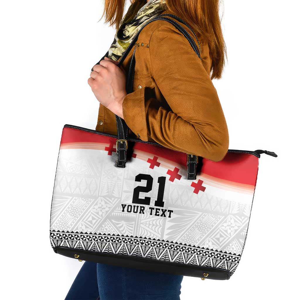 Ikale Tahi Pacific Tonga Rugby Custom Leather Tote Bag Tongan Ngatu with Flag Pattern LT9 Red - Polynesian Pride