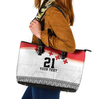 Ikale Tahi Pacific Tonga Rugby Custom Leather Tote Bag Tongan Ngatu with Flag Pattern LT9 Red - Polynesian Pride