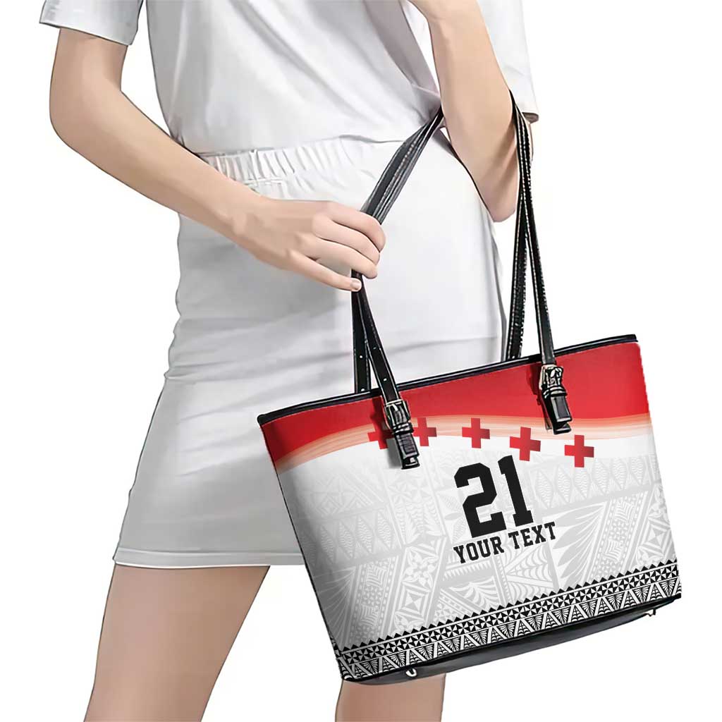 Ikale Tahi Pacific Tonga Rugby Custom Leather Tote Bag Tongan Ngatu with Flag Pattern LT9 - Polynesian Pride