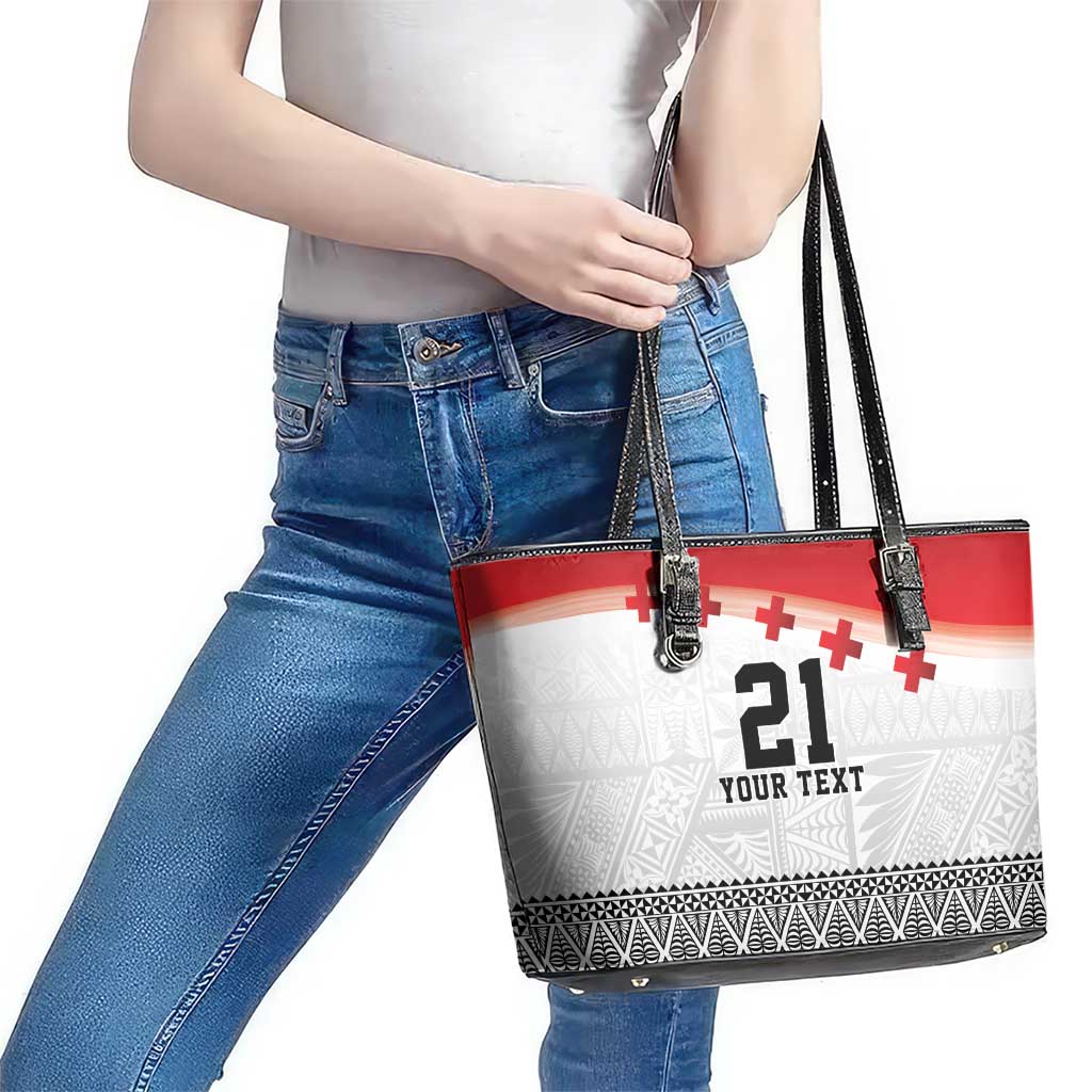 Ikale Tahi Pacific Tonga Rugby Custom Leather Tote Bag Tongan Ngatu with Flag Pattern LT9 - Polynesian Pride