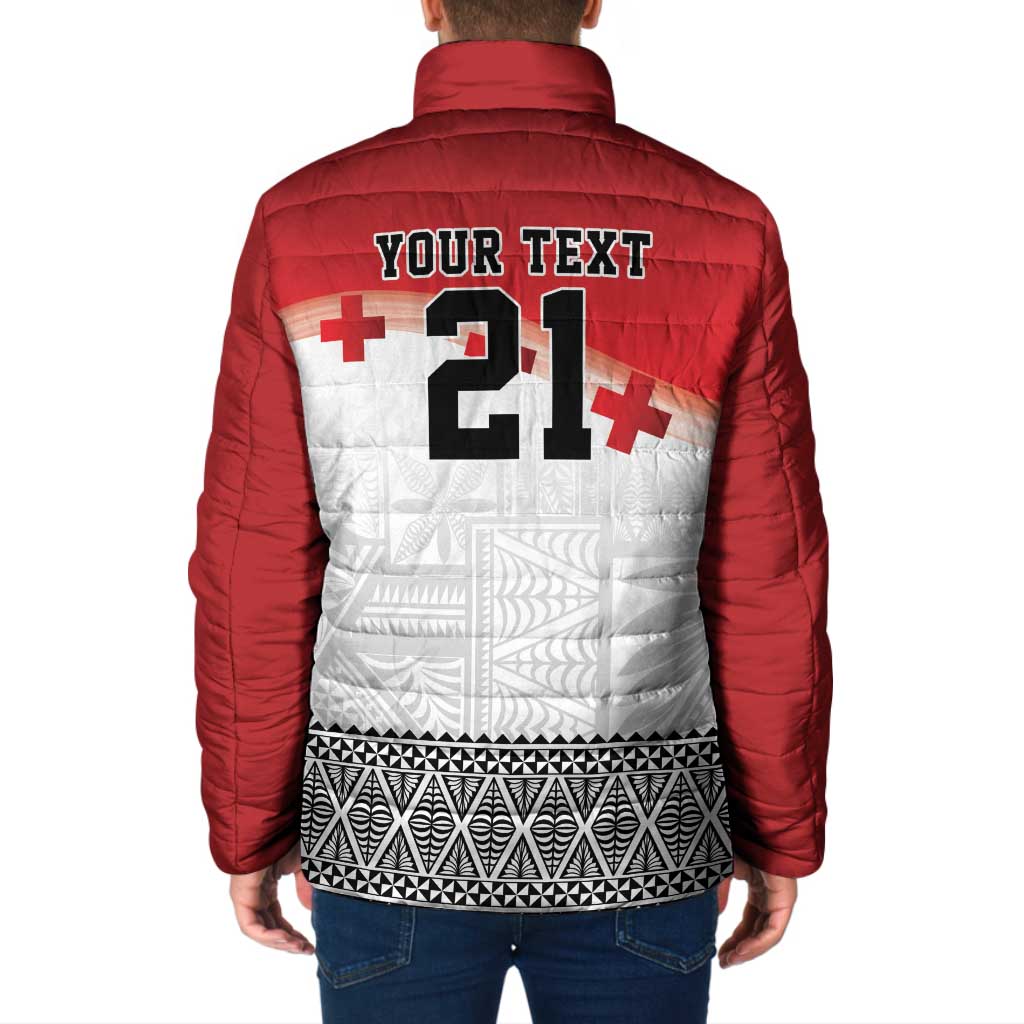 Ikale Tahi Pacific Tonga Rugby Custom Padded Jacket Tongan Ngatu with Flag Pattern - Polynesian Pride