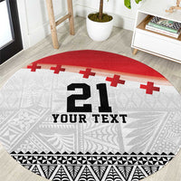 Ikale Tahi Pacific Tonga Rugby Custom Round Carpet Tongan Ngatu with Flag Pattern LT9 Red - Polynesian Pride