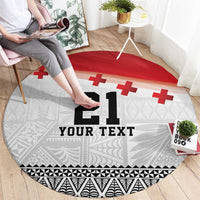 Ikale Tahi Pacific Tonga Rugby Custom Round Carpet Tongan Ngatu with Flag Pattern LT9 - Polynesian Pride