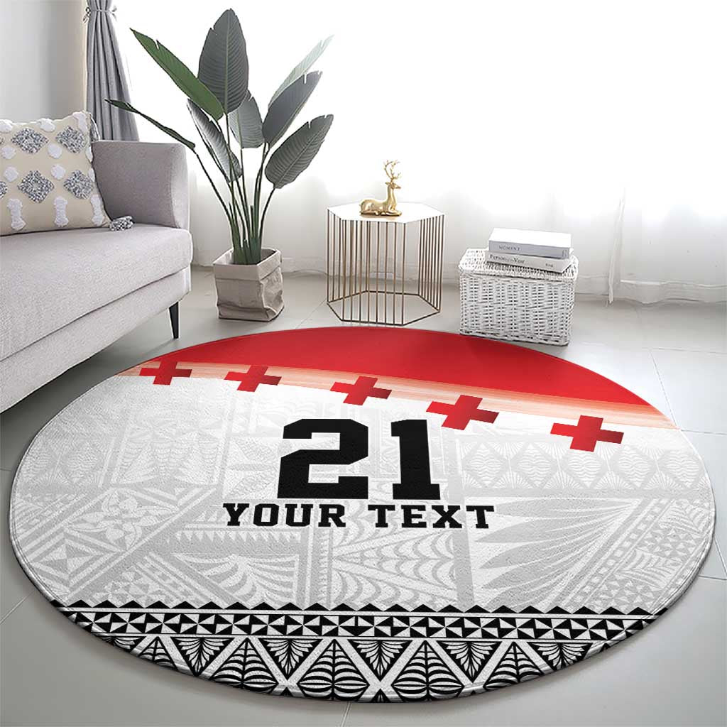 Ikale Tahi Pacific Tonga Rugby Custom Round Carpet Tongan Ngatu with Flag Pattern LT9 - Polynesian Pride
