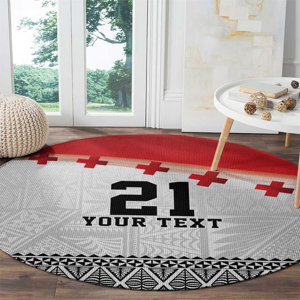 Ikale Tahi Pacific Tonga Rugby Custom Round Carpet Tongan Ngatu with Flag Pattern LT9 - Polynesian Pride