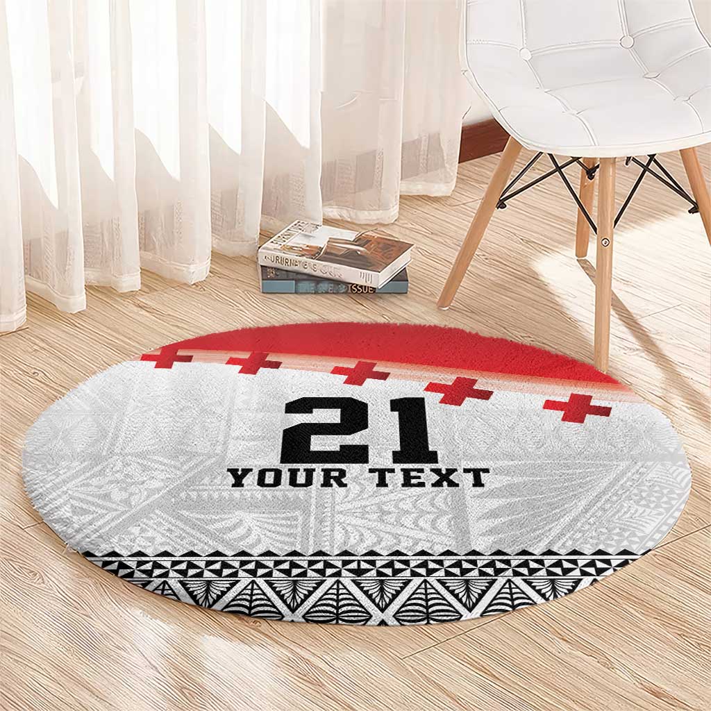 Ikale Tahi Pacific Tonga Rugby Custom Round Carpet Tongan Ngatu with Flag Pattern LT9 - Polynesian Pride