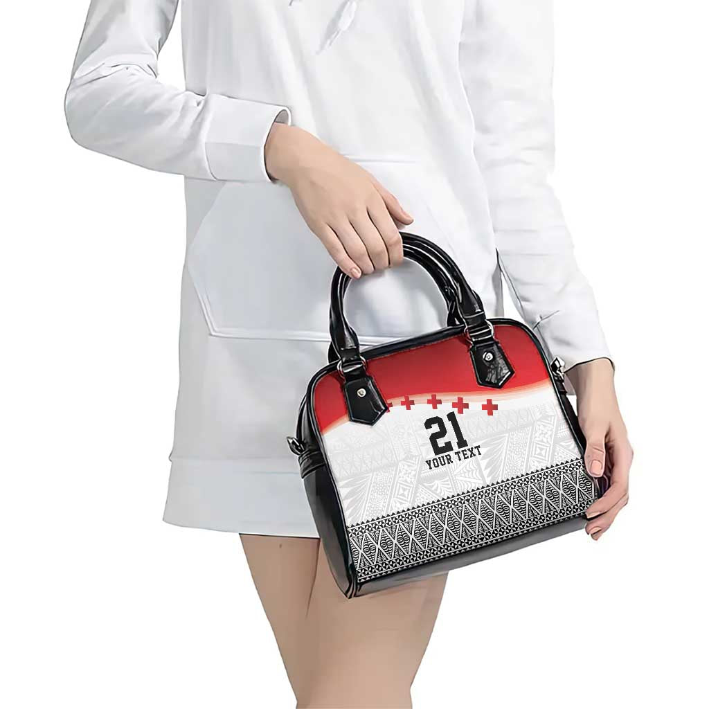 Ikale Tahi Pacific Tonga Rugby Custom Shoulder Handbag Tongan Ngatu with Flag Pattern