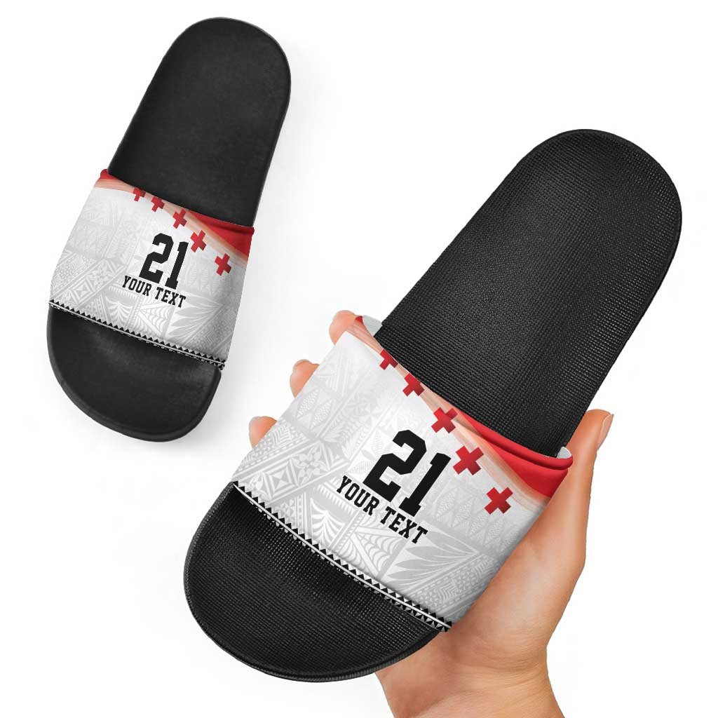 Ikale Tahi Pacific Tonga Rugby Custom Slide Sandals Tongan Ngatu with Flag Pattern - Polynesian Pride