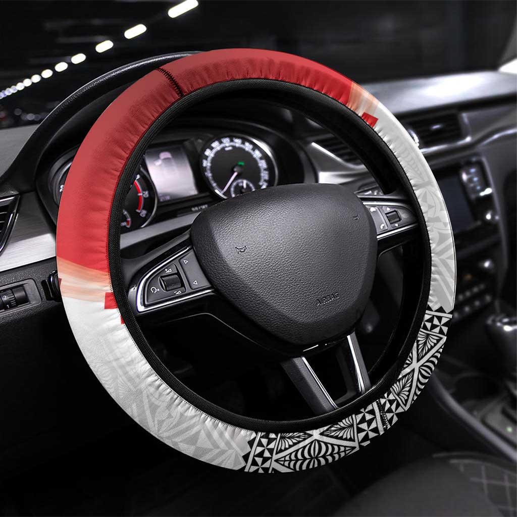 Ikale Tahi Pacific Tonga Rugby Steering Wheel Cover Tongan Ngatu with Flag Pattern
