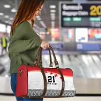 Ikale Tahi Pacific Tonga Rugby Custom Travel Bag Tongan Ngatu with Flag Pattern - Polynesian Pride