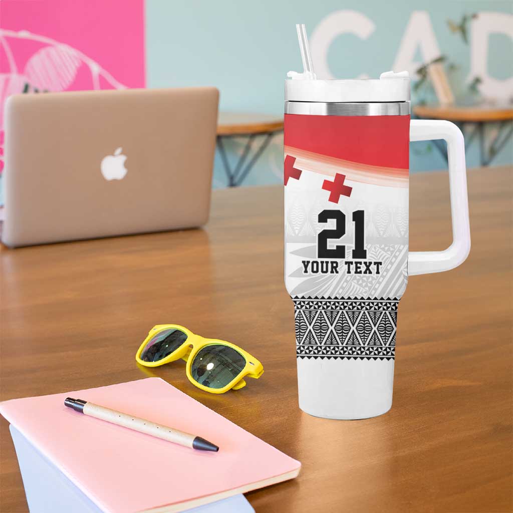 Ikale Tahi Pacific Tonga Rugby Custom Tumbler With Handle Tongan Ngatu with Flag Pattern