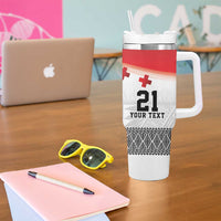 Ikale Tahi Pacific Tonga Rugby Custom Tumbler With Handle Tongan Ngatu with Flag Pattern