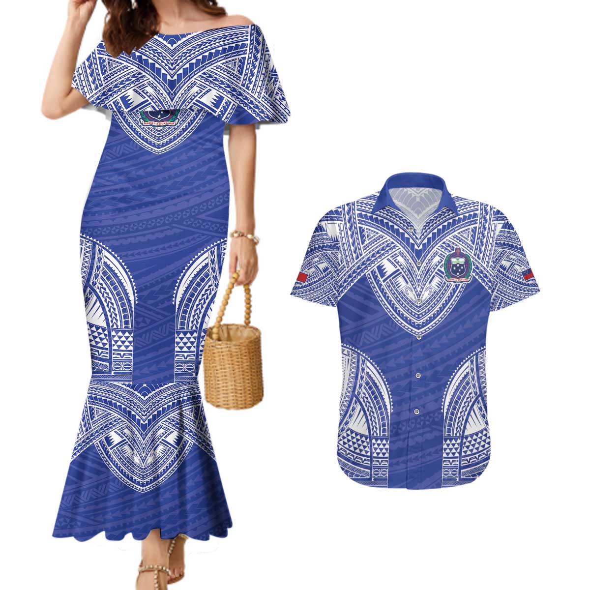 Manu Samoa Pacific Samoa Rugby Custom Couples Matching Mermaid Dress and Hawaiian Shirt Polynesian Pattern