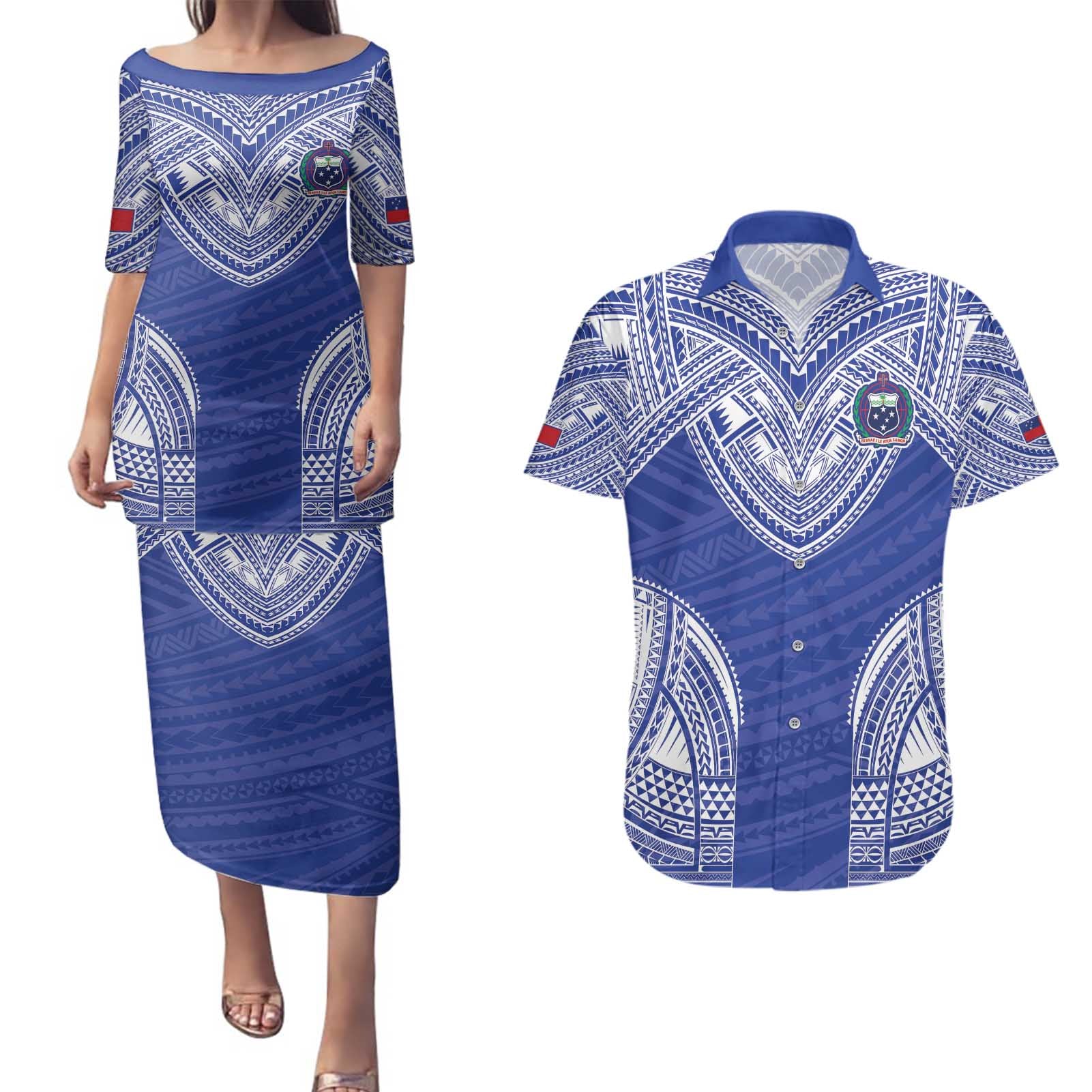 Manu Samoa Pacific Samoa Rugby Custom Couples Matching Puletasi and Hawaiian Shirt Polynesian Pattern