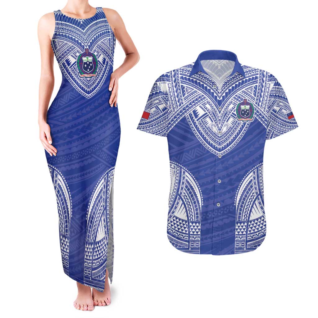 Manu Samoa Pacific Samoa Rugby Custom Couples Matching Tank Maxi Dress and Hawaiian Shirt Polynesian Pattern