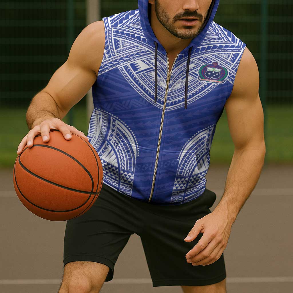 Manu Samoa Pacific Samoa Rugby Custom Sleeveless Zip Hoodie Polynesian Pattern - Polynesian Pride