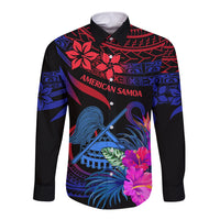 American Samoa Long Sleeve Button Shirt Manu'a Cession Day Polynesian Tribal LT9 Unisex Gradient Blue - Polynesian Pride