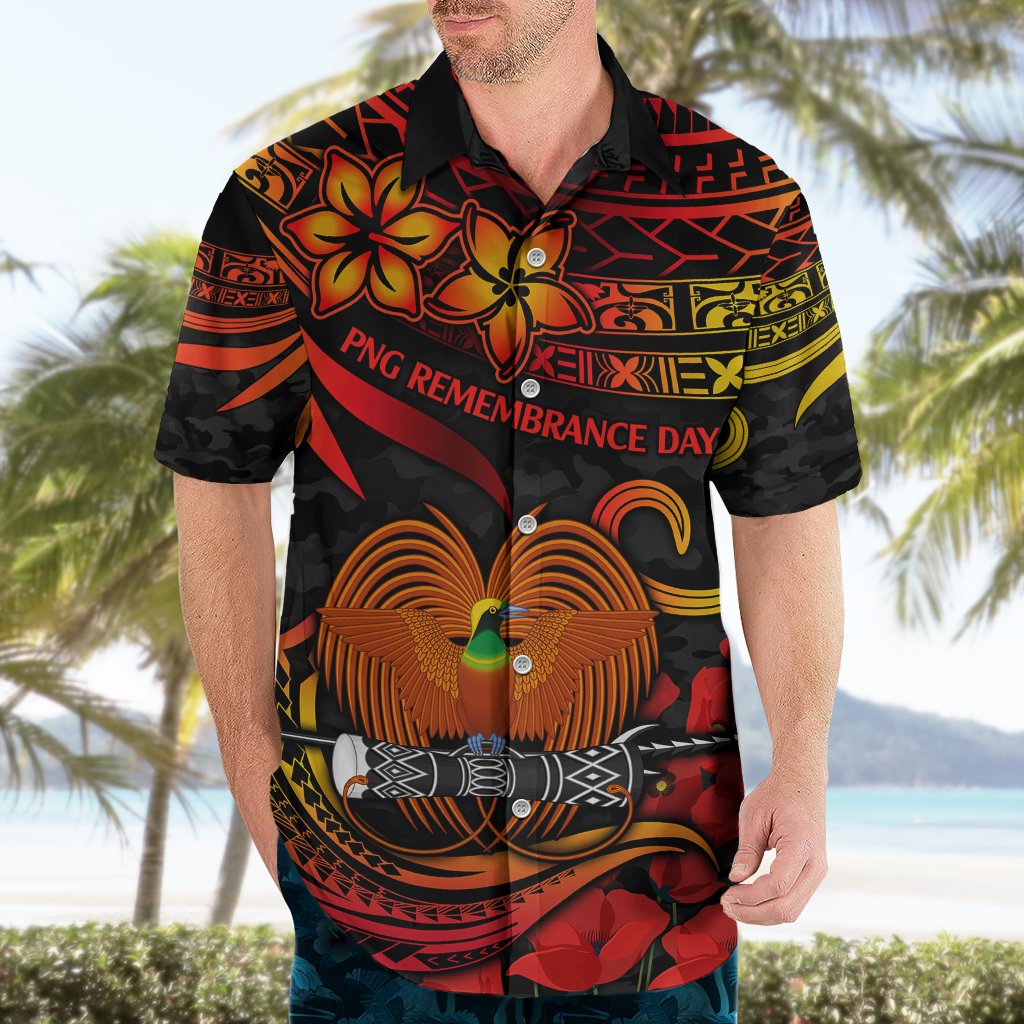 PNG Remembrance Day Hawaiian Shirt Polynesian Tribal and Poppy LT9 - Polynesian Pride