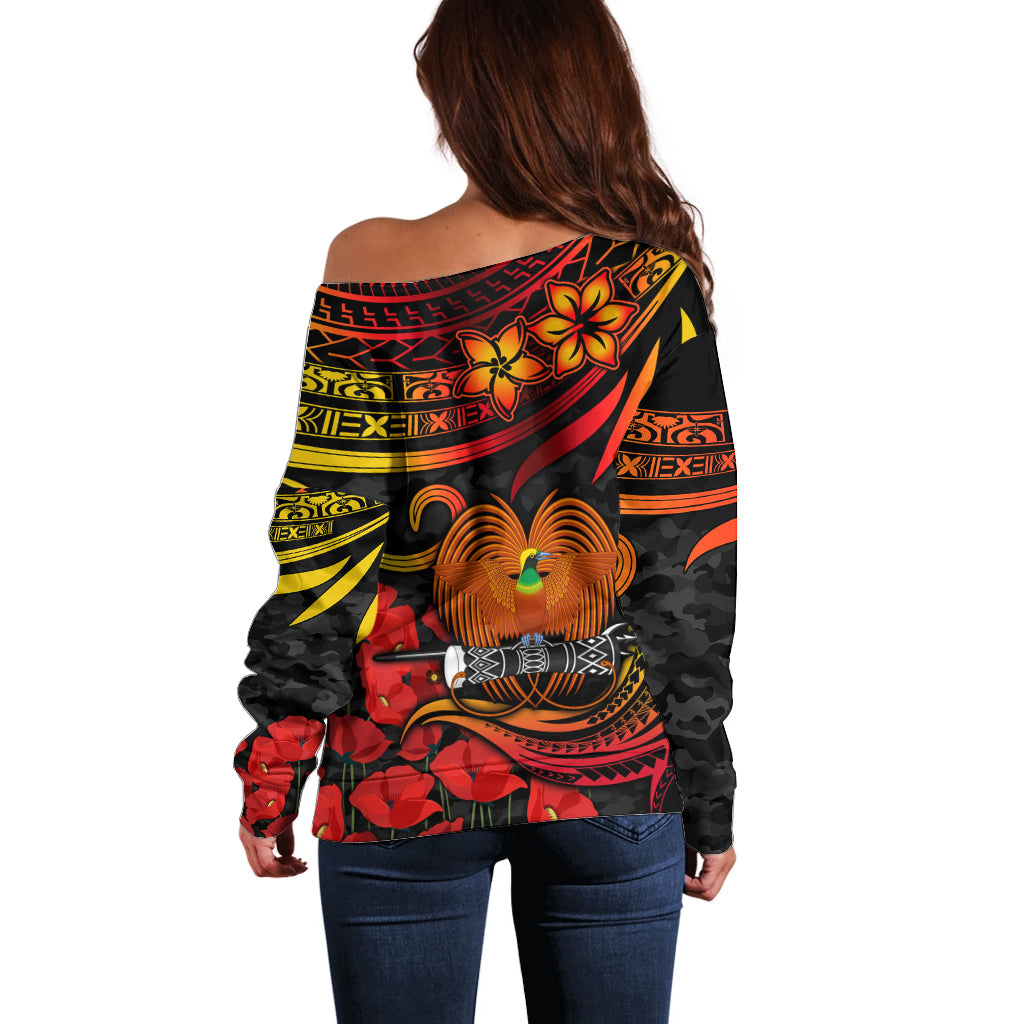 Custom PNG Remembrance Day Off Shoulder Sweater Polynesian Tribal and Poppy LT9 - Polynesian Pride