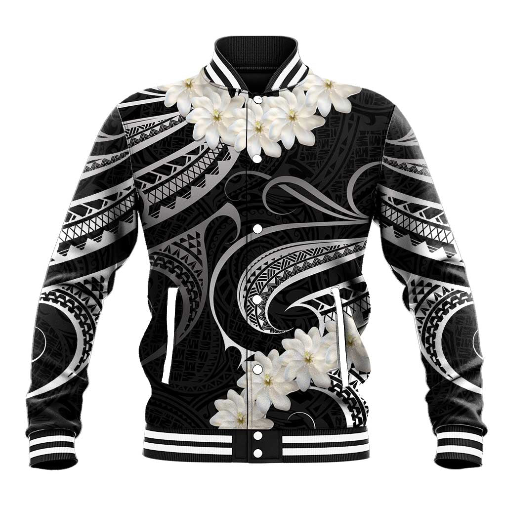 White Sunday Tokelau Gardenia Thunbergia Baseball Jacket Fakamalo Atu Kia Te Koutou Uma LT9 Unisex Black - Polynesian Pride
