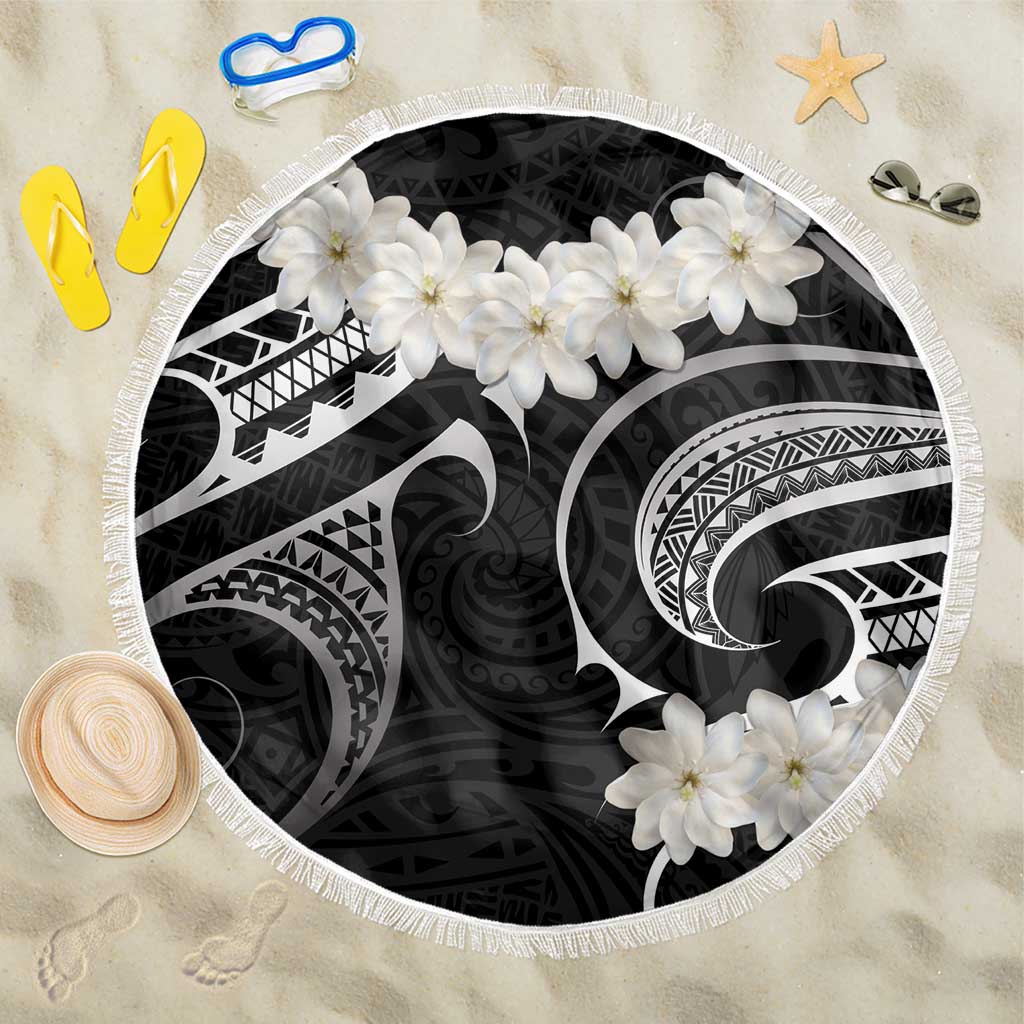 White Sunday Tokelau Gardenia Thunbergia Beach Blanket Fakamalo Atu Kia Te Koutou Uma LT9 One Size 150cm Black - Polynesian Pride