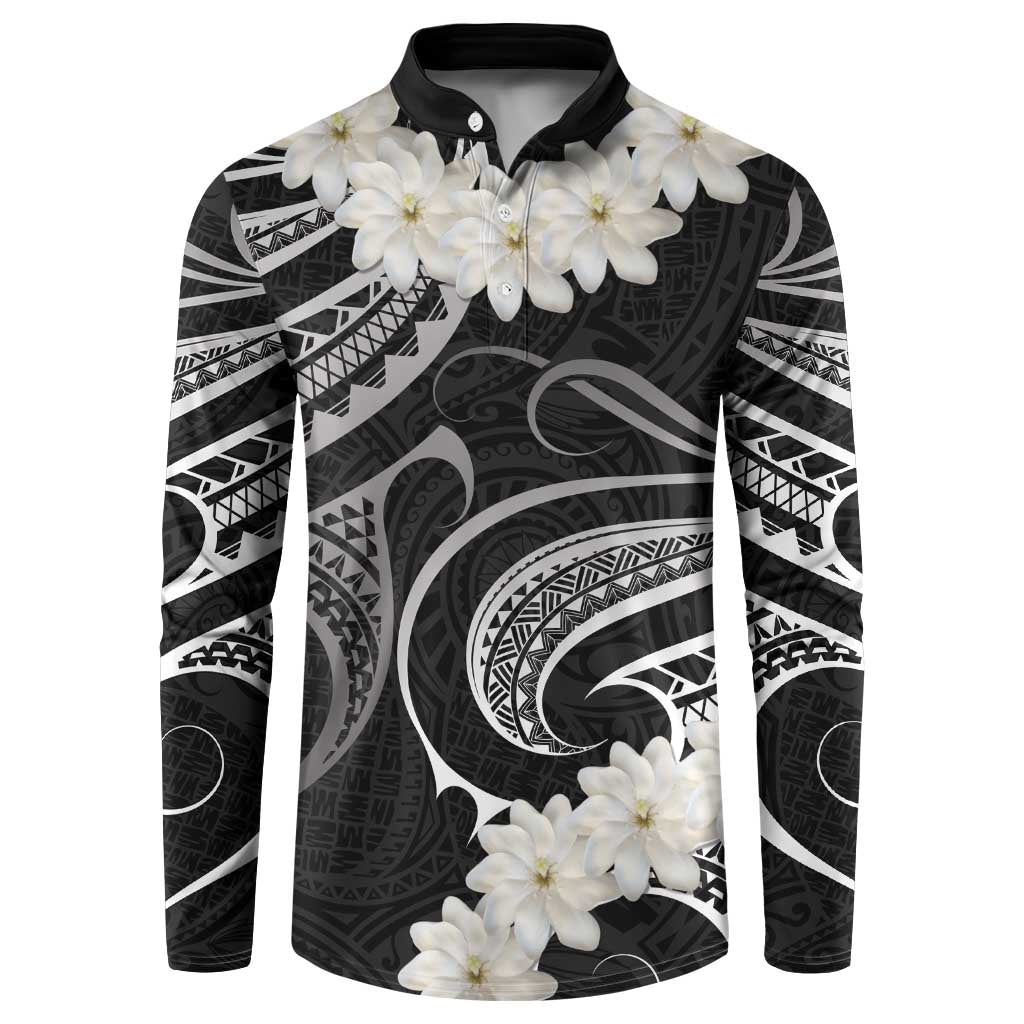 White Sunday Tokelau Gardenia Thunbergia Button Sweatshirt Fakamalo Atu Kia Te Koutou Uma LT9 Black - Polynesian Pride