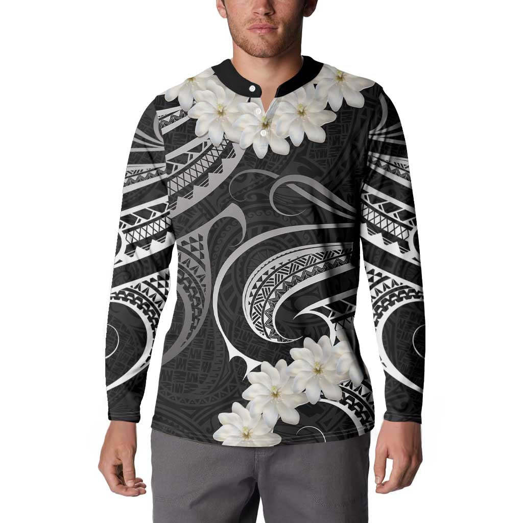 White Sunday Tokelau Gardenia Thunbergia Button Sweatshirt Fakamalo Atu Kia Te Koutou Uma LT9 - Polynesian Pride