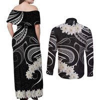 White Sunday Tokelau Gardenia Thunbergia Couples Matching Off Shoulder Maxi Dress and Long Sleeve Button Shirt Fakamalo Atu Kia Te Koutou Uma LT9 - Polynesian Pride