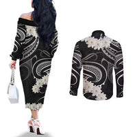 White Sunday Tokelau Gardenia Thunbergia Couples Matching Off The Shoulder Long Sleeve Dress and Long Sleeve Button Shirt Fakamalo Atu Kia Te Koutou Uma LT9 - Polynesian Pride