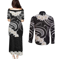 White Sunday Tokelau Gardenia Thunbergia Couples Matching Puletasi and Long Sleeve Button Shirt Fakamalo Atu Kia Te Koutou Uma LT9 - Polynesian Pride